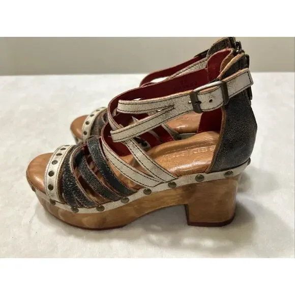 Bed Stu Women’s Sandals Size 7 Platform Leather Antonelli Wooden Heel Strappy - Picture 4 of 7